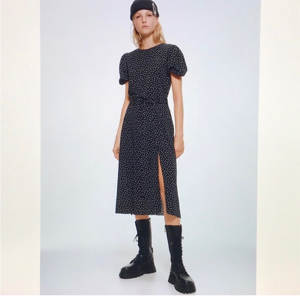 Zara midi polka dot dress with belt - size S